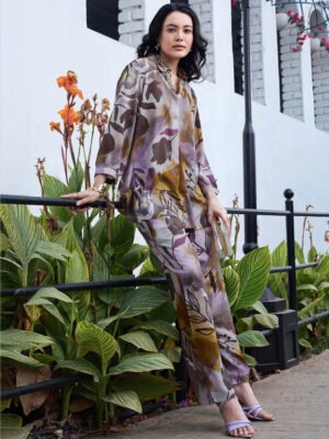 Womens Rayon Yellow Floral Printed Kurti & Pyjama